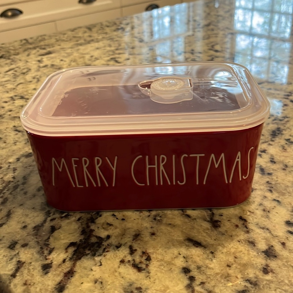 Rae Dunn Christmas dish with cover